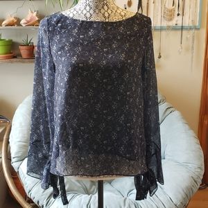 Cherrykoko Navy Blue Floral Silky Top